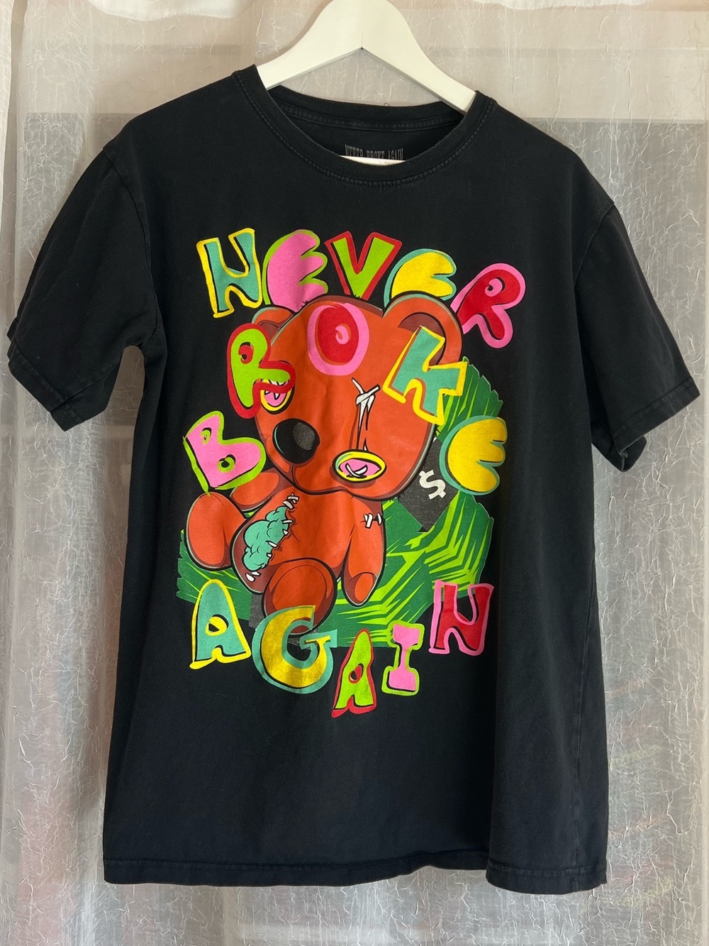 🧸Never Broke Again Black Graphic Tee with Colorful Teddy Bear Print • Unisex
